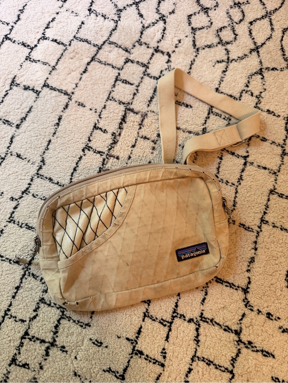 Patagonia Beige Quilted Crossbody Bag with Front Mesh Pocket